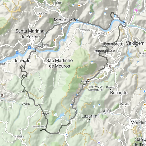 Map miniature of "Godim to Ferreiros de Avões Loop" cycling inspiration in Norte, Portugal. Generated by Tarmacs.app cycling route planner