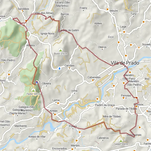 Map miniature of "Hidden Gems of Gondizalves" cycling inspiration in Norte, Portugal. Generated by Tarmacs.app cycling route planner