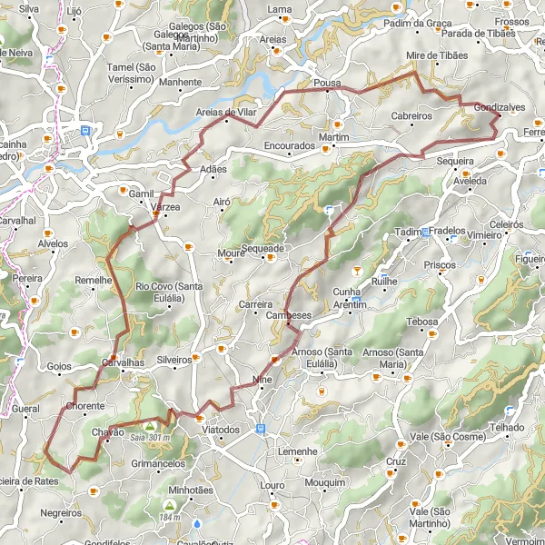 Map miniature of "Caldas Loop" cycling inspiration in Norte, Portugal. Generated by Tarmacs.app cycling route planner