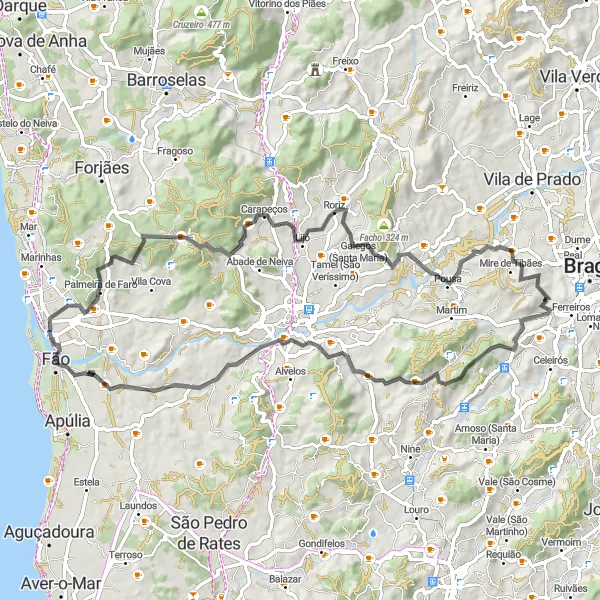 Map miniature of "Gondizalves Scenic Cycling Route" cycling inspiration in Norte, Portugal. Generated by Tarmacs.app cycling route planner