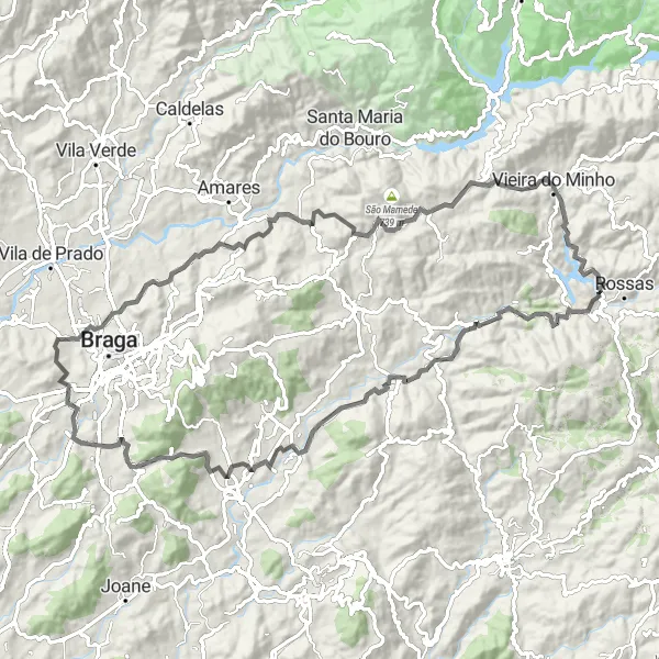 Map miniature of "Gondizalves Loop" cycling inspiration in Norte, Portugal. Generated by Tarmacs.app cycling route planner