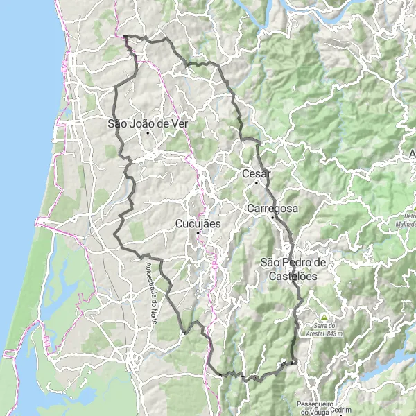 Miniatura do mapa de inspiração para ciclismo "Volta panorâmica com desafios" em Norte, Portugal. Gerado pelo planejador de rotas de ciclismo Tarmacs.app