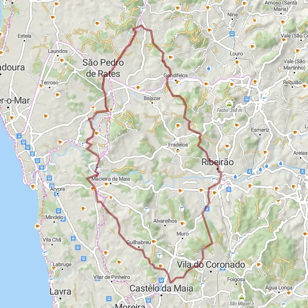Miniatura do mapa de inspiração para ciclismo "Rota Aldeias e Pelourinhos" em Norte, Portugal. Gerado pelo planejador de rotas de ciclismo Tarmacs.app