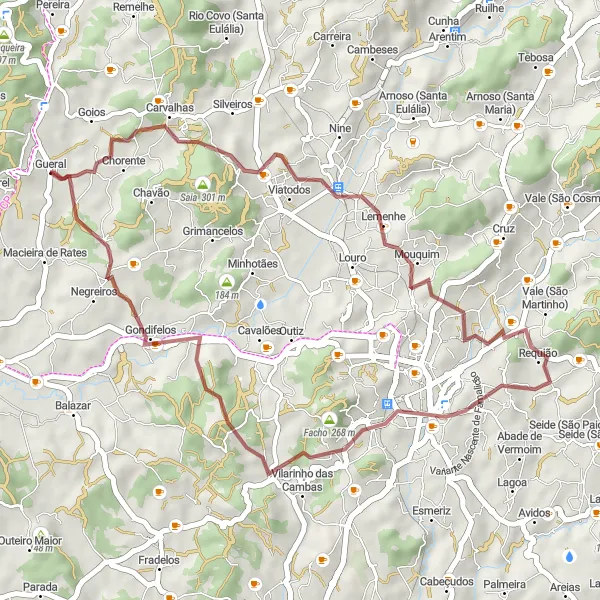 Miniatura do mapa de inspiração para ciclismo "Caminho de Gravel Gueral-Gondifelos" em Norte, Portugal. Gerado pelo planejador de rotas de ciclismo Tarmacs.app