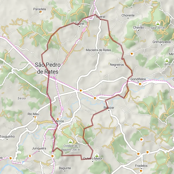 Miniatura do mapa de inspiração para ciclismo "Percurso de Gravel Gueral-Coroinha" em Norte, Portugal. Gerado pelo planejador de rotas de ciclismo Tarmacs.app