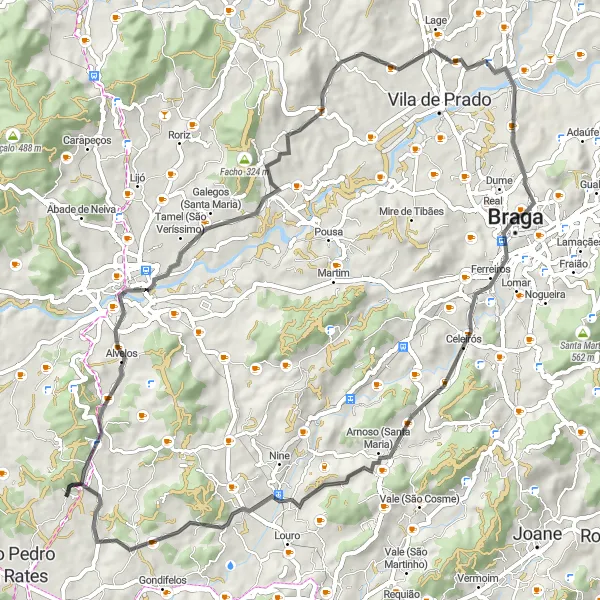 Miniatura do mapa de inspiração para ciclismo "Rota de Ciclismo de Estrada Gueral - Grimancelos" em Norte, Portugal. Gerado pelo planejador de rotas de ciclismo Tarmacs.app