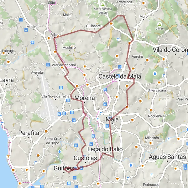 Miniatura do mapa de inspiração para ciclismo "Trilha de Guifões Gravel" em Norte, Portugal. Gerado pelo planejador de rotas de ciclismo Tarmacs.app