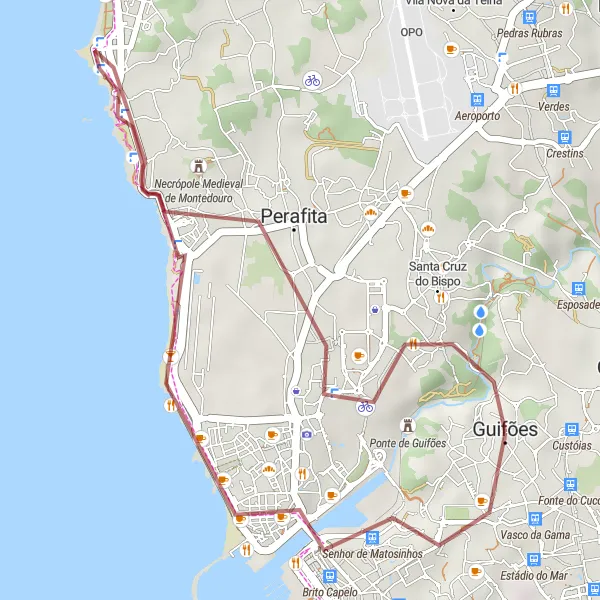 Miniatura do mapa de inspiração para ciclismo "Exploração da Costa de Gravel" em Norte, Portugal. Gerado pelo planejador de rotas de ciclismo Tarmacs.app