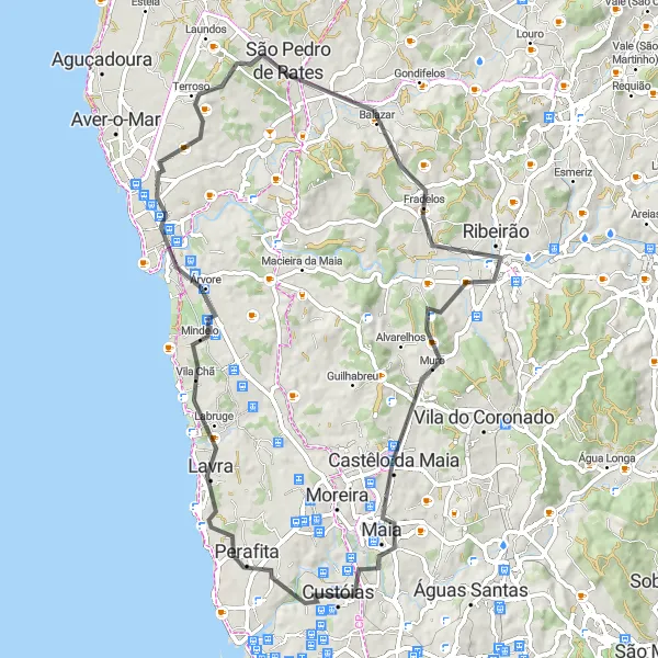 Miniatura do mapa de inspiração para ciclismo "Desafio de Estrada pela Região Norte" em Norte, Portugal. Gerado pelo planejador de rotas de ciclismo Tarmacs.app