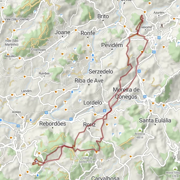 Miniatura do mapa de inspiração para ciclismo "Aventura Gravel em Guimarães" em Norte, Portugal. Gerado pelo planejador de rotas de ciclismo Tarmacs.app