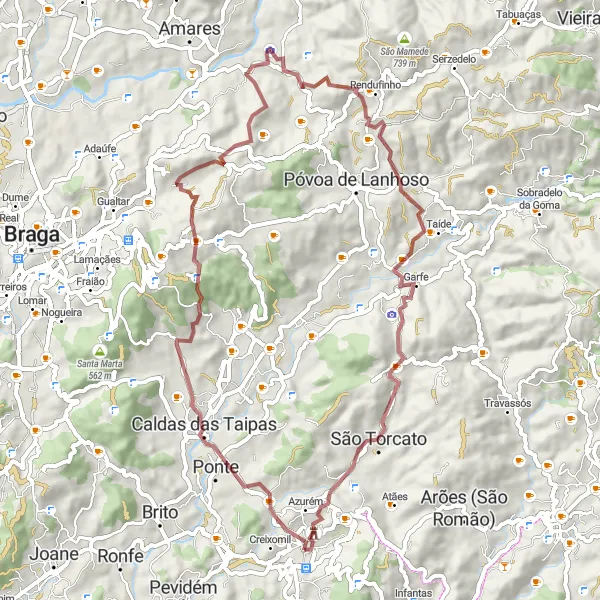 Miniatura do mapa de inspiração para ciclismo "Exploração Gravel em Guimarães" em Norte, Portugal. Gerado pelo planejador de rotas de ciclismo Tarmacs.app