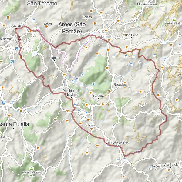 Miniatura do mapa de inspiração para ciclismo "Desafio Gravel em Azurém" em Norte, Portugal. Gerado pelo planejador de rotas de ciclismo Tarmacs.app
