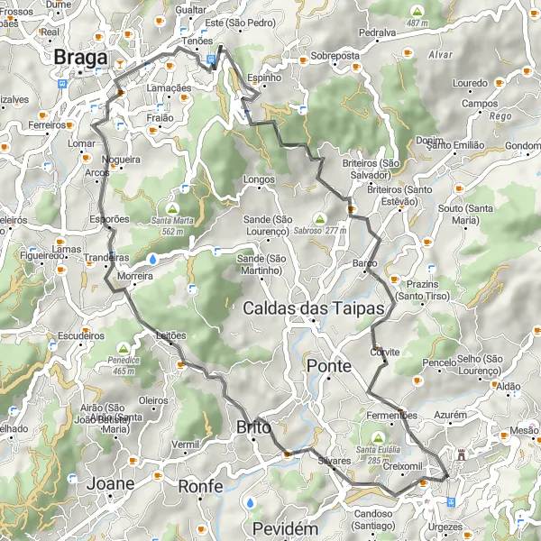 Miniatura do mapa de inspiração para ciclismo "Rota do Toural e Sabores do Norte" em Norte, Portugal. Gerado pelo planejador de rotas de ciclismo Tarmacs.app