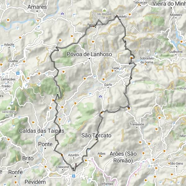 Miniatura do mapa de inspiração para ciclismo "Desafio nas Montanhas - Serra dos Picos" em Norte, Portugal. Gerado pelo planejador de rotas de ciclismo Tarmacs.app