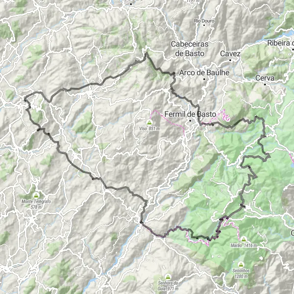 Miniatura do mapa de inspiração para ciclismo "Desafio Épico da Senhora da Graça" em Norte, Portugal. Gerado pelo planejador de rotas de ciclismo Tarmacs.app