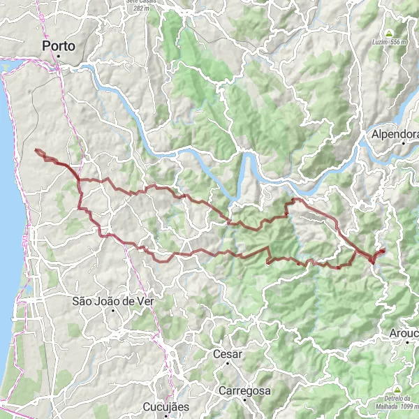 Miniatura do mapa de inspiração para ciclismo "Aventura Gravel pelo Interior" em Norte, Portugal. Gerado pelo planejador de rotas de ciclismo Tarmacs.app