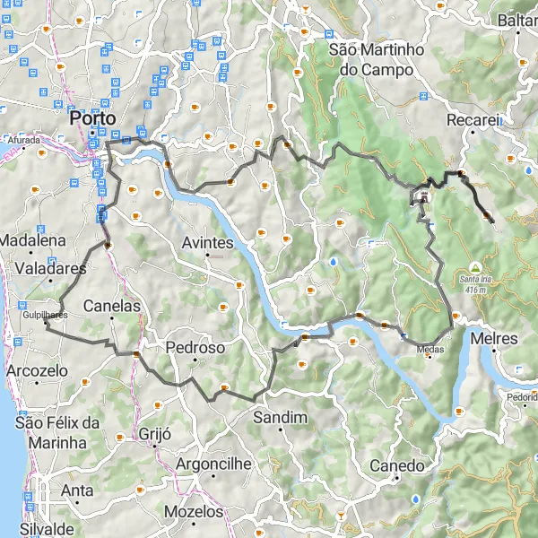 Miniatura do mapa de inspiração para ciclismo "Rota dos Castelos do Norte" em Norte, Portugal. Gerado pelo planejador de rotas de ciclismo Tarmacs.app