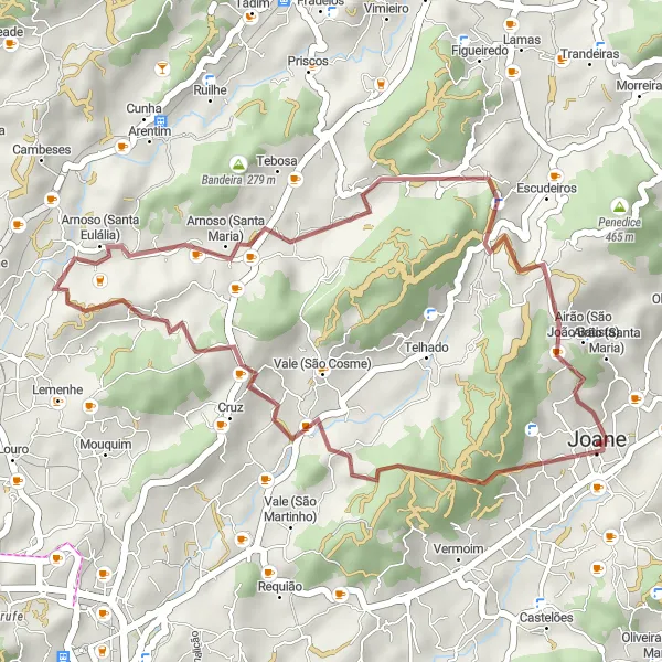 Map miniature of "The Monte das Eiras Gravel Adventure" cycling inspiration in Norte, Portugal. Generated by Tarmacs.app cycling route planner