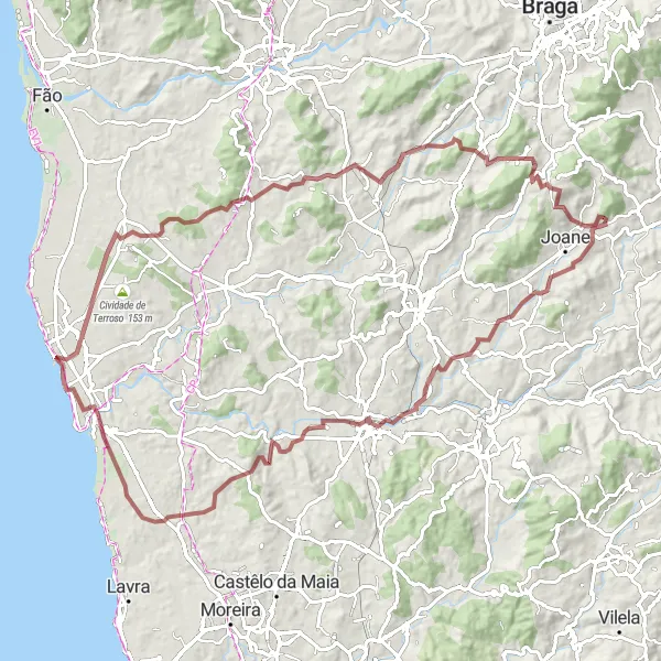 Miniatura do mapa de inspiração para ciclismo "Trilho da Serra Dourada" em Norte, Portugal. Gerado pelo planejador de rotas de ciclismo Tarmacs.app