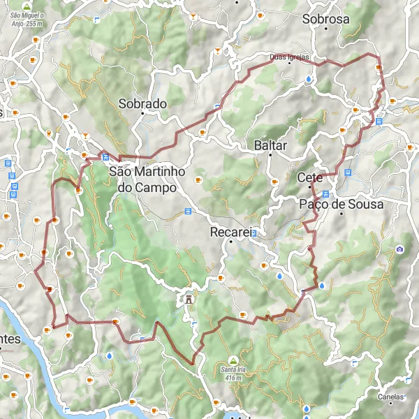 Miniatura do mapa de inspiração para ciclismo "Percurso de BTT Jovim - Serra das Flores" em Norte, Portugal. Gerado pelo planejador de rotas de ciclismo Tarmacs.app