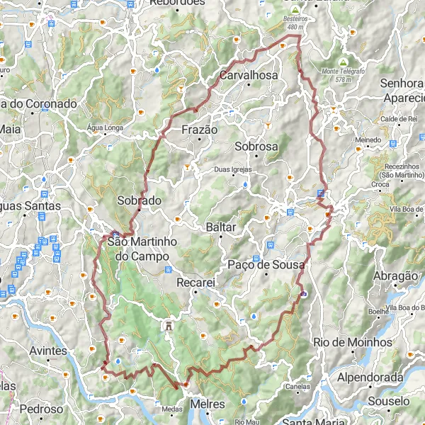 Miniatura do mapa de inspiração para ciclismo "Rota dos Montes do Norte" em Norte, Portugal. Gerado pelo planejador de rotas de ciclismo Tarmacs.app