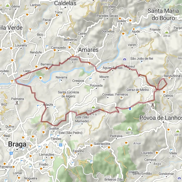 Miniatura do mapa de inspiração para ciclismo "Caminho das Colinas Verdes" em Norte, Portugal. Gerado pelo planejador de rotas de ciclismo Tarmacs.app