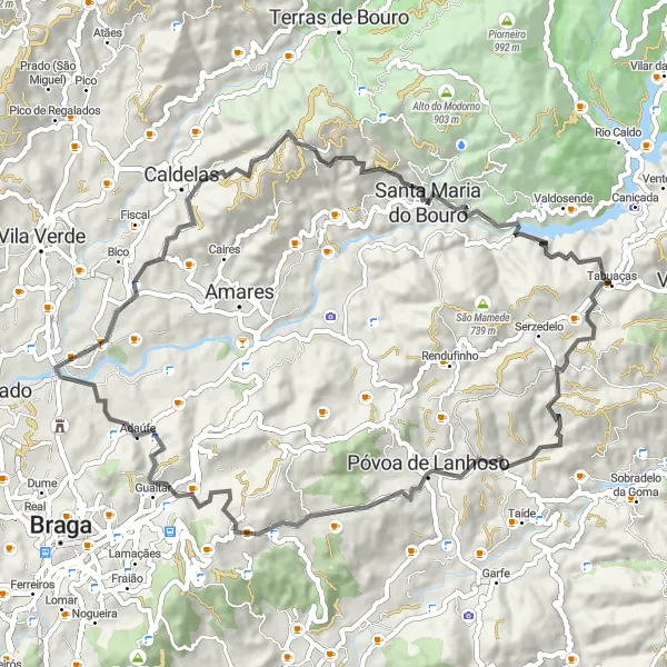 Miniatura do mapa de inspiração para ciclismo "Desafio da Serra" em Norte, Portugal. Gerado pelo planejador de rotas de ciclismo Tarmacs.app