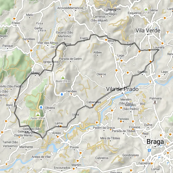 Miniatura do mapa de inspiração para ciclismo "Circuito pelas Montanhas de Norte" em Norte, Portugal. Gerado pelo planejador de rotas de ciclismo Tarmacs.app
