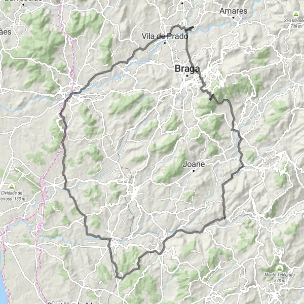 Miniatura do mapa de inspiração para ciclismo "Aventura pela Natureza" em Norte, Portugal. Gerado pelo planejador de rotas de ciclismo Tarmacs.app
