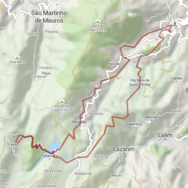 Map miniature of "Conquer the Gravel Trails near Lamego" cycling inspiration in Norte, Portugal. Generated by Tarmacs.app cycling route planner