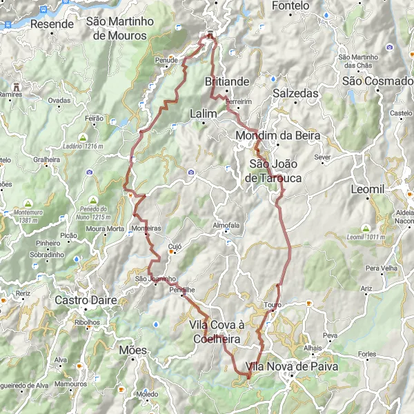 Miniatura do mapa de inspiração para ciclismo "Exploração Épica pela Serra de Montemuro" em Norte, Portugal. Gerado pelo planejador de rotas de ciclismo Tarmacs.app