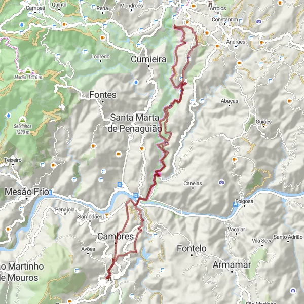 Miniatura do mapa de inspiração para ciclismo "Rota da Aventura no Douro" em Norte, Portugal. Gerado pelo planejador de rotas de ciclismo Tarmacs.app