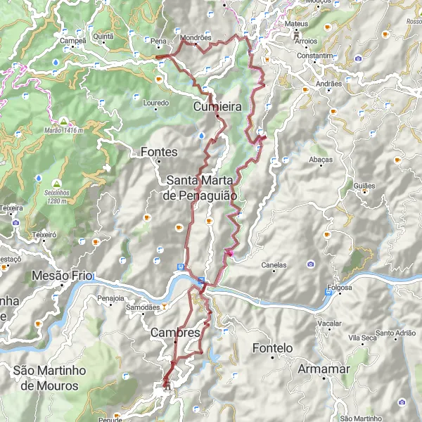 Map miniature of "Exploring the Gravel Paths around Lamego" cycling inspiration in Norte, Portugal. Generated by Tarmacs.app cycling route planner
