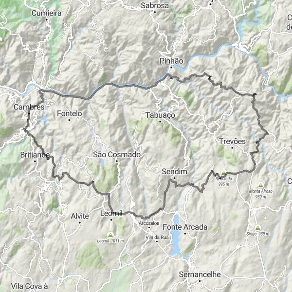 Map miniature of "Douro Valley Cycling Adventure" cycling inspiration in Norte, Portugal. Generated by Tarmacs.app cycling route planner