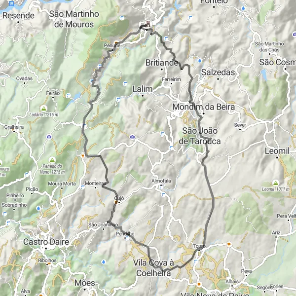 Miniatura do mapa de inspiração para ciclismo "Rota Cénica da Serra do Marão" em Norte, Portugal. Gerado pelo planejador de rotas de ciclismo Tarmacs.app