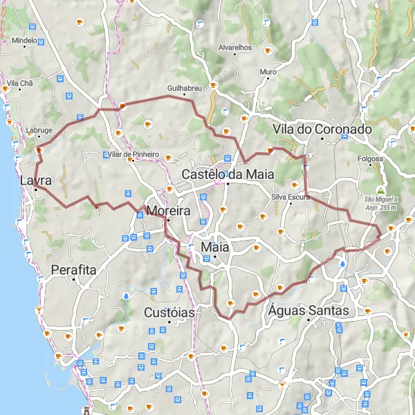 Miniatura do mapa de inspiração para ciclismo "Caminho de Gravel Avioso (Santa Maria)" em Norte, Portugal. Gerado pelo planejador de rotas de ciclismo Tarmacs.app