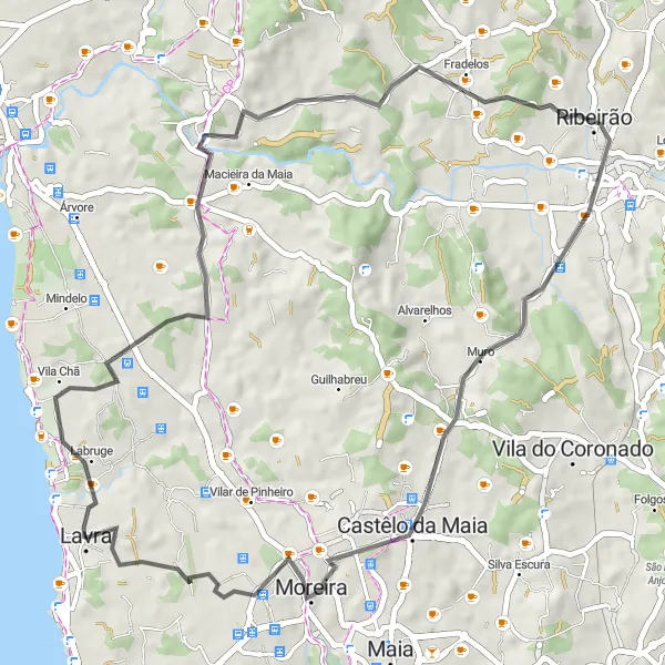 Miniatura do mapa de inspiração para ciclismo "Caminho do Atlântico" em Norte, Portugal. Gerado pelo planejador de rotas de ciclismo Tarmacs.app