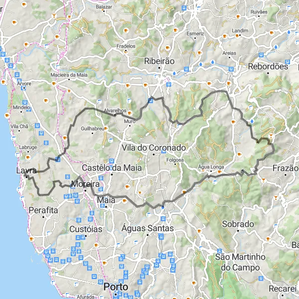 Miniatura do mapa de inspiração para ciclismo "Rota das Colinas e Aldeias" em Norte, Portugal. Gerado pelo planejador de rotas de ciclismo Tarmacs.app