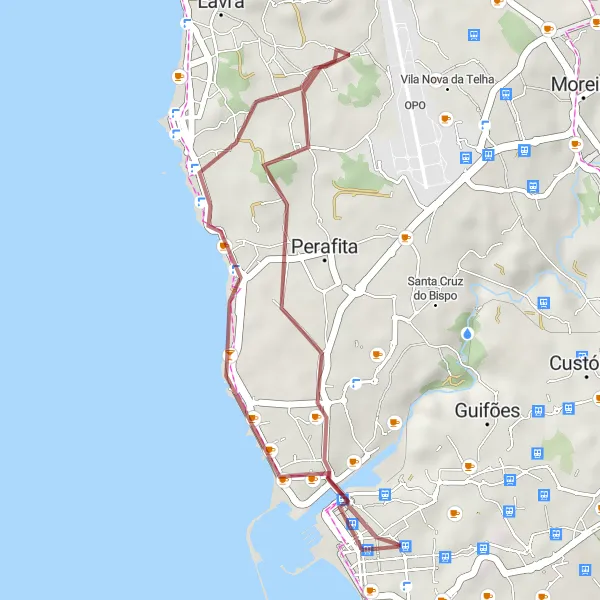 Map miniature of "Leça Palmeira BUS" cycling inspiration in Norte, Portugal. Generated by Tarmacs.app cycling route planner