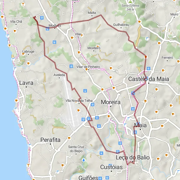 Map miniature of "Exploring Vila Nova da Telha and Modivas" cycling inspiration in Norte, Portugal. Generated by Tarmacs.app cycling route planner