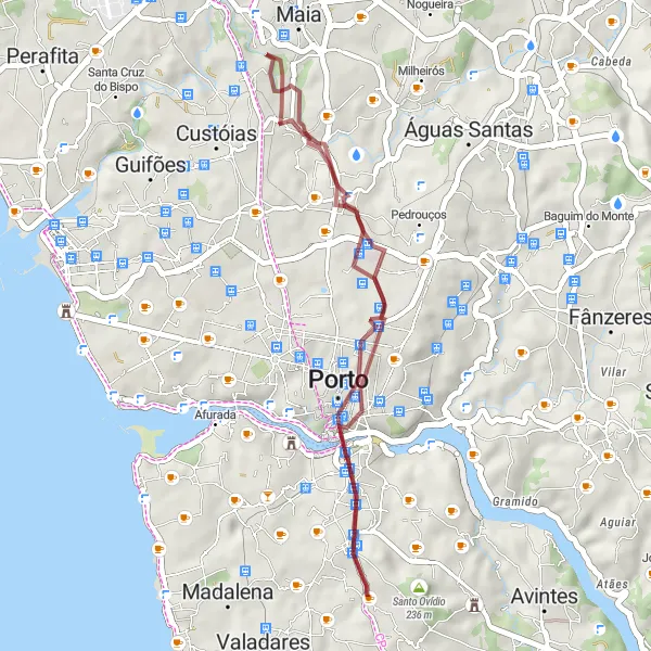 Miniatura do mapa de inspiração para ciclismo "Rota de Gravel até São Mamede de Infesta" em Norte, Portugal. Gerado pelo planejador de rotas de ciclismo Tarmacs.app