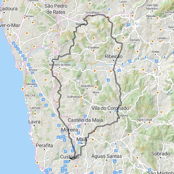 Miniatura do mapa de inspiração para ciclismo "Rota das Colinas do Norte" em Norte, Portugal. Gerado pelo planejador de rotas de ciclismo Tarmacs.app