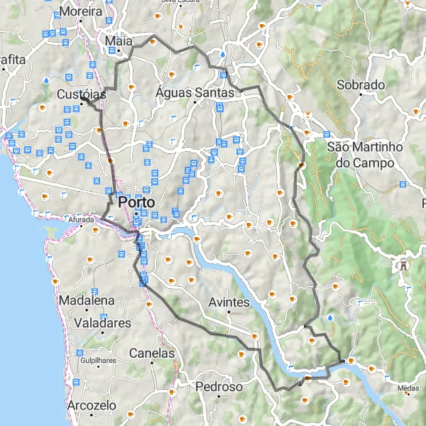 Miniatura do mapa de inspiração para ciclismo "Desafio Ciclístico de Ermesinde a Ponte Dom Luís I" em Norte, Portugal. Gerado pelo planejador de rotas de ciclismo Tarmacs.app