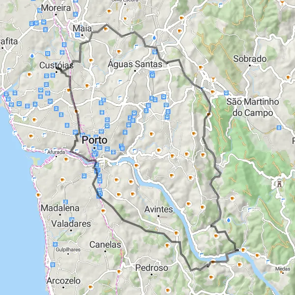 Map miniature of "Leça do Bailio to Feitoria Britânica loop" cycling inspiration in Norte, Portugal. Generated by Tarmacs.app cycling route planner