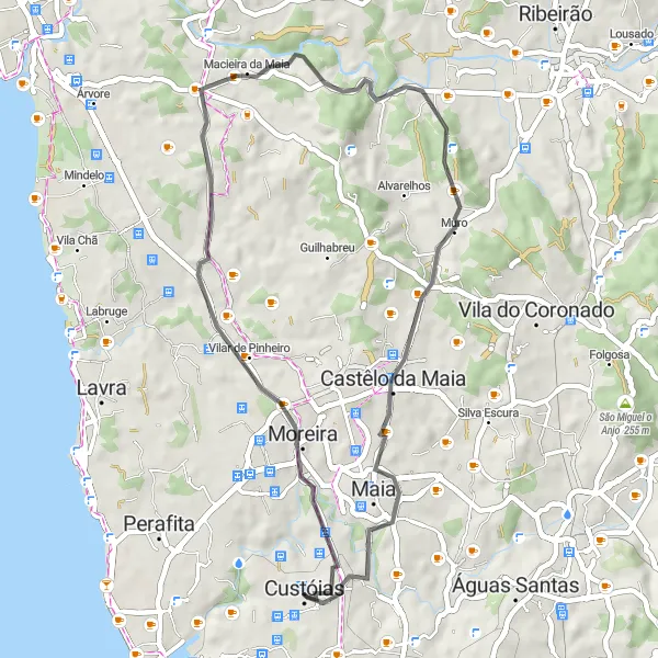 Miniatura do mapa de inspiração para ciclismo "Circuito de Ciclismo de Leça do Bailio e Arredores" em Norte, Portugal. Gerado pelo planejador de rotas de ciclismo Tarmacs.app