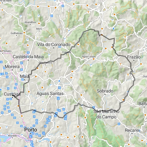 Miniatura do mapa de inspiração para ciclismo "Rota do Alto Valongo" em Norte, Portugal. Gerado pelo planejador de rotas de ciclismo Tarmacs.app