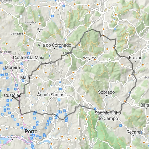 Map miniature of "Vermoim and Valongo" cycling inspiration in Norte, Portugal. Generated by Tarmacs.app cycling route planner