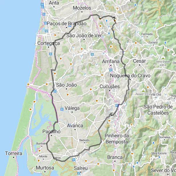 Miniatura do mapa de inspiração para ciclismo "Tour pelos Miradouros do Litoral" em Norte, Portugal. Gerado pelo planejador de rotas de ciclismo Tarmacs.app