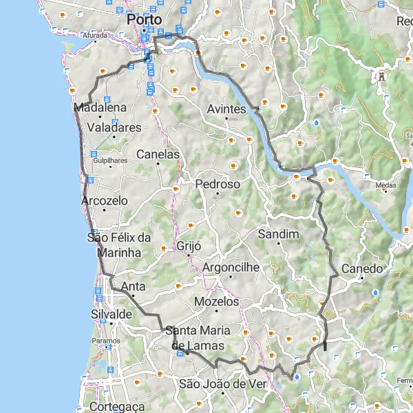 Map miniature of "The Scenic Road" cycling inspiration in Norte, Portugal. Generated by Tarmacs.app cycling route planner