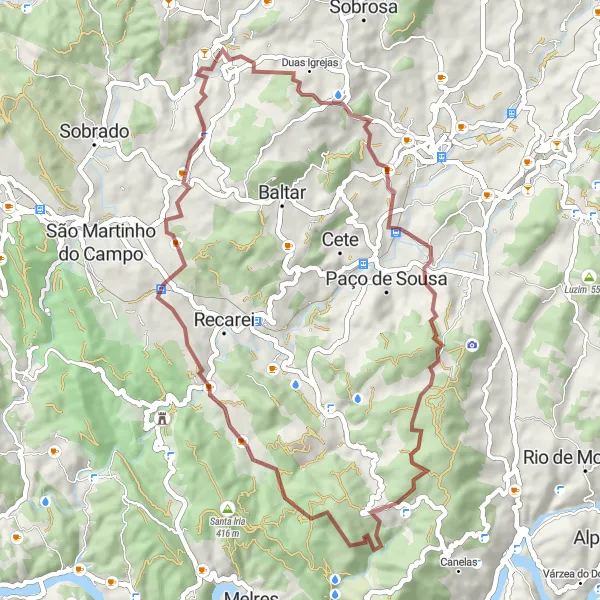 Miniatura do mapa de inspiração para ciclismo "Trilho de Corvo" em Norte, Portugal. Gerado pelo planejador de rotas de ciclismo Tarmacs.app